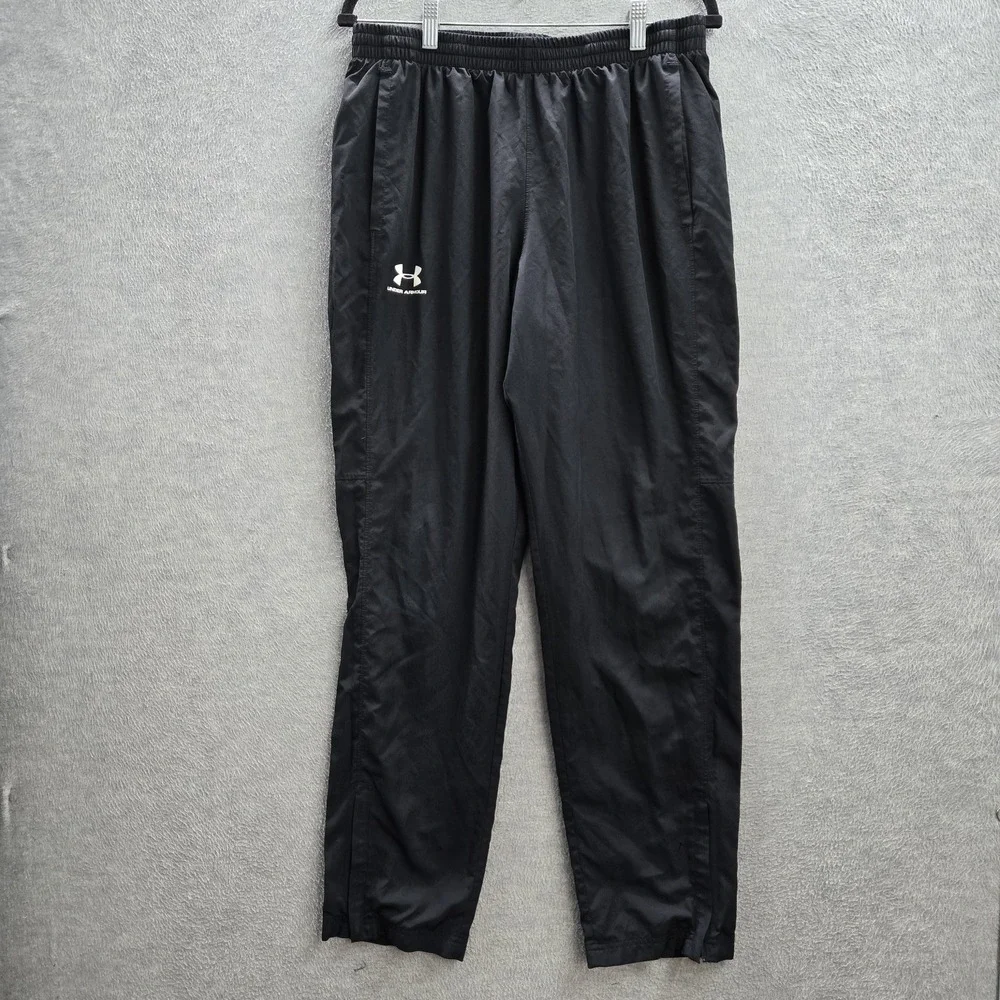 Under Armour Men Activewear Pants L Black Track Zipper Logo Loose 28
